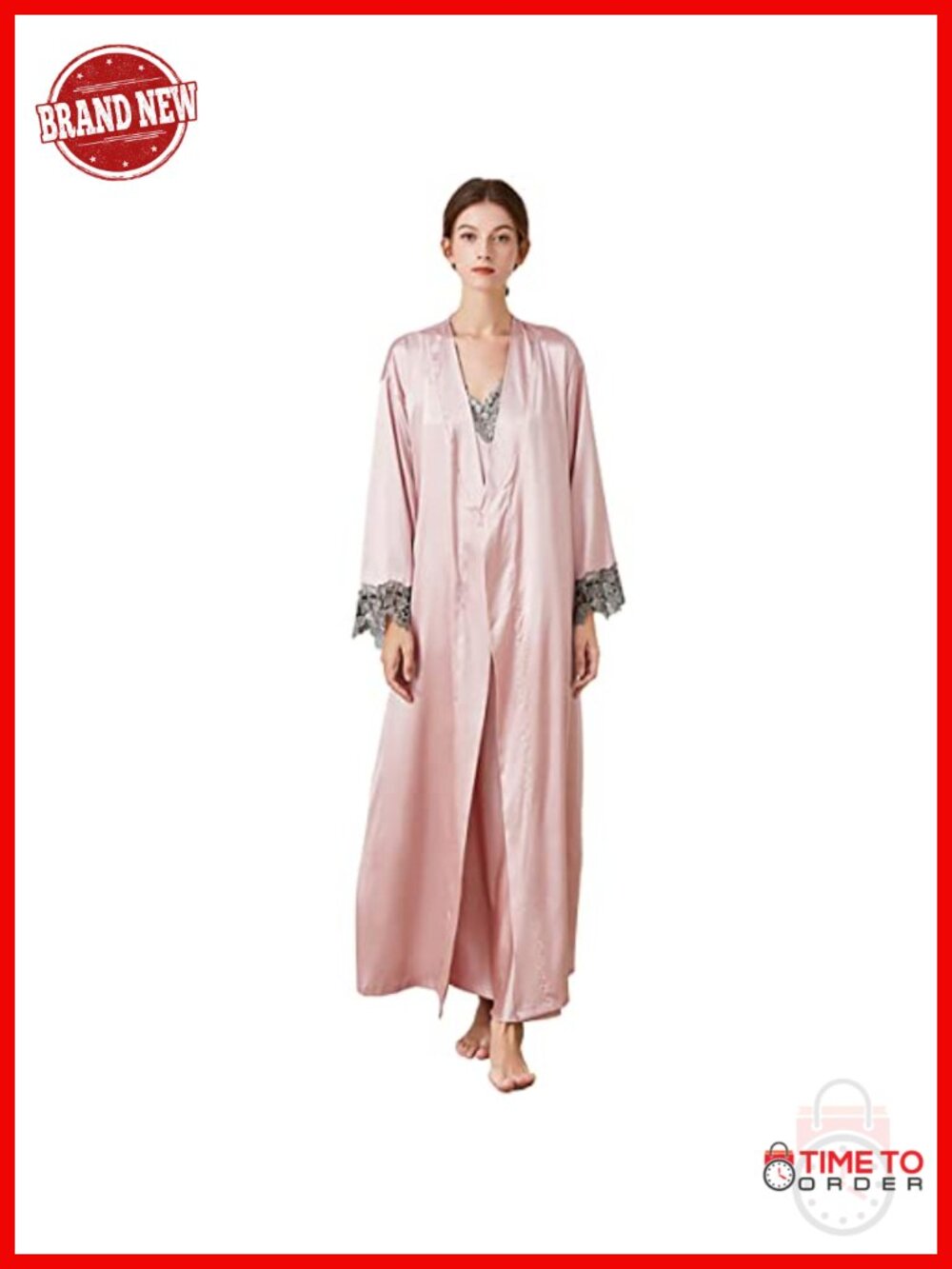 Satin Silk 2 Piece Women's Nightgown and Kimono Robe Set Exotic Loungewear